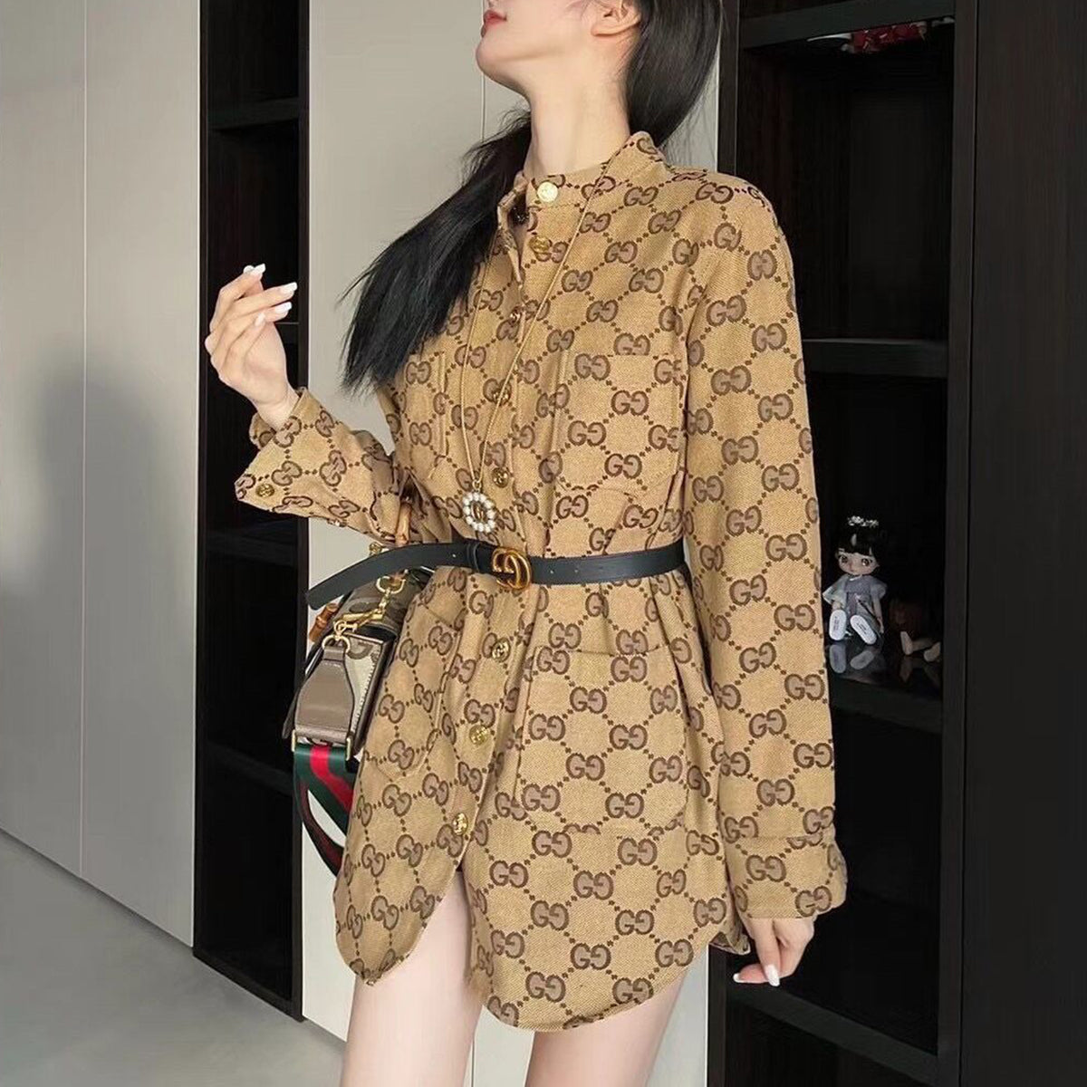 women's new jacquard denim shirt slit jacket