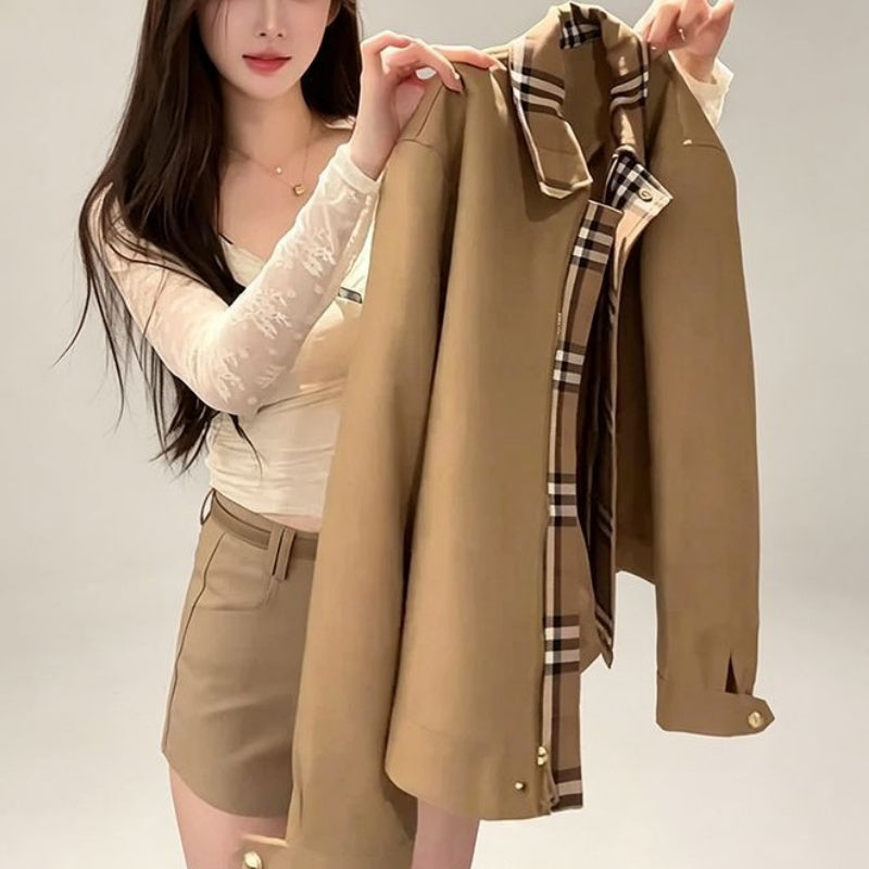 New Fashion Women's Plaid Lapel Short Jacket PD1326101211