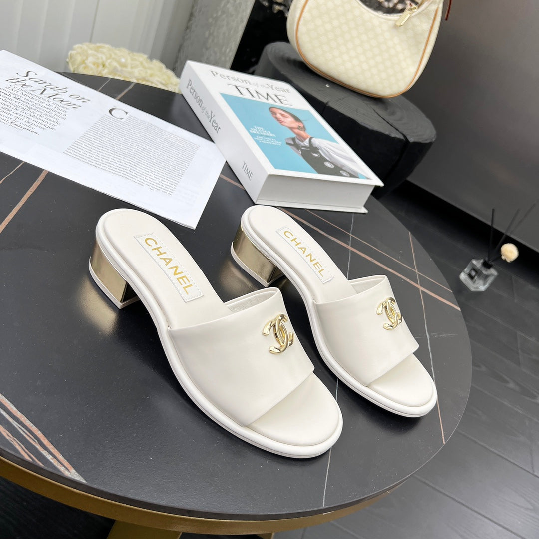 Chane1 top fashion low heel leather slippers 0724030810