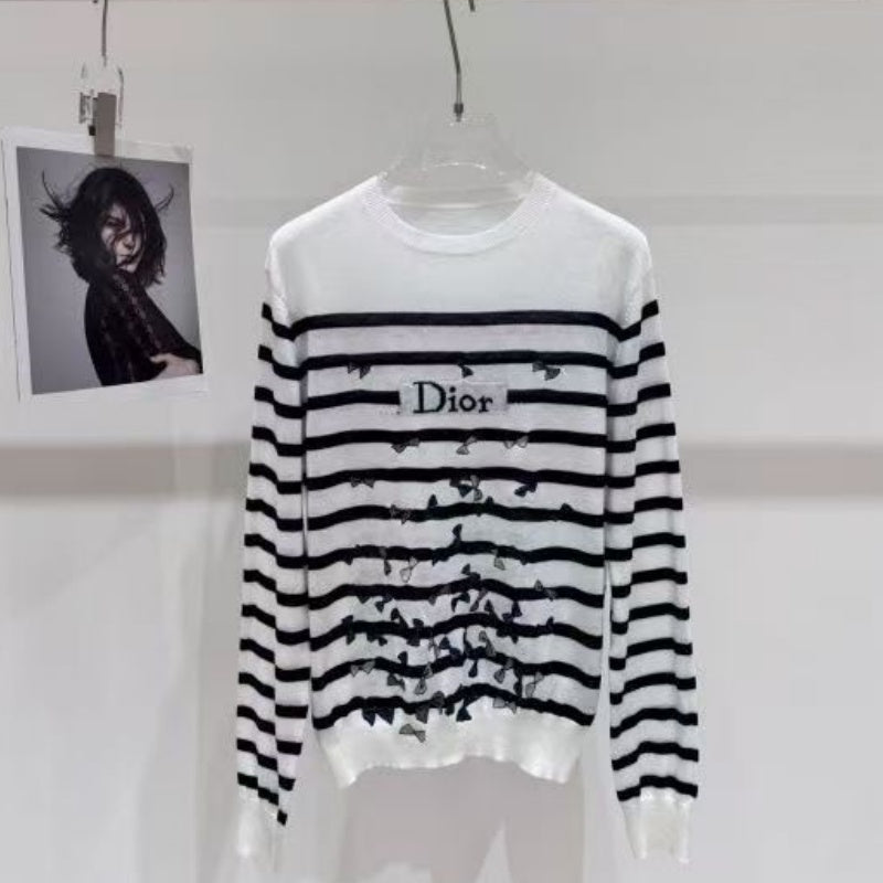 New Fashion Women's DIO Striped Long Sleeve Knit Top PD1326091805