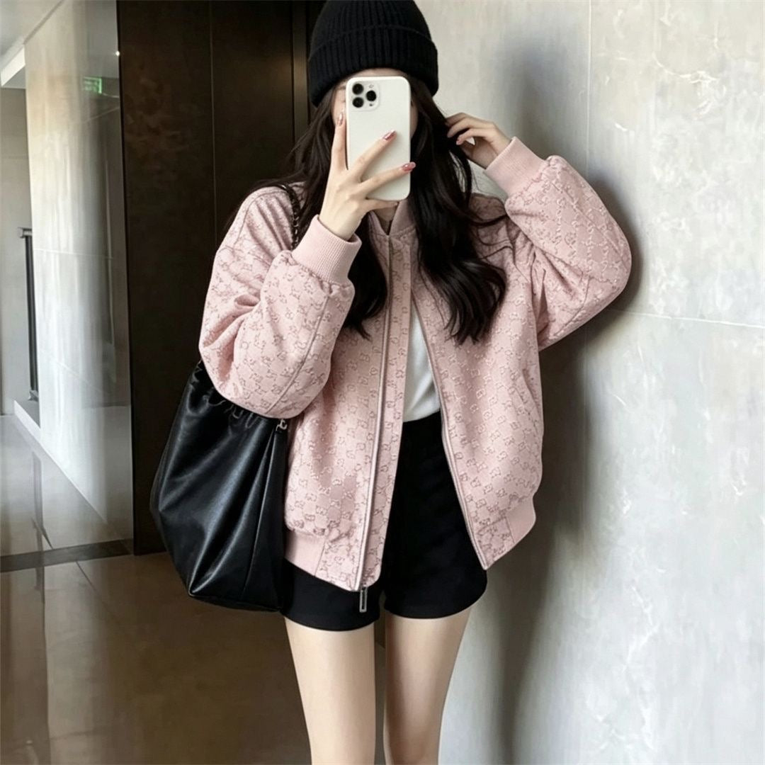 Women's Casual Jacquard & Rhinestone Baseball Jacket 0726091102