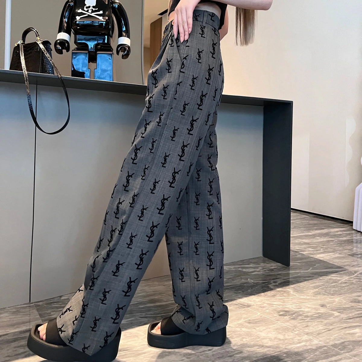 Flocked logo wide-leg trousers 1824021905