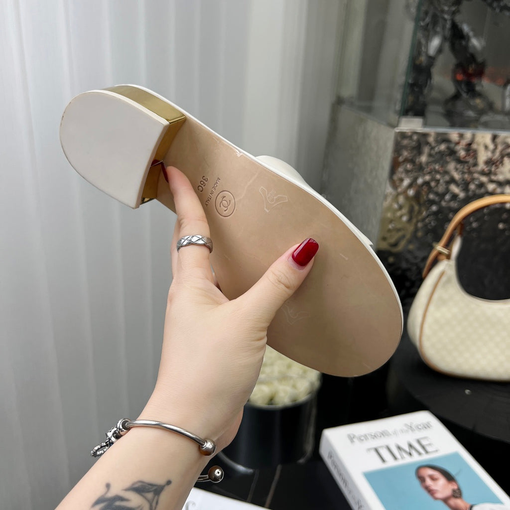Chane1 top fashion low heel leather slippers 0724030810