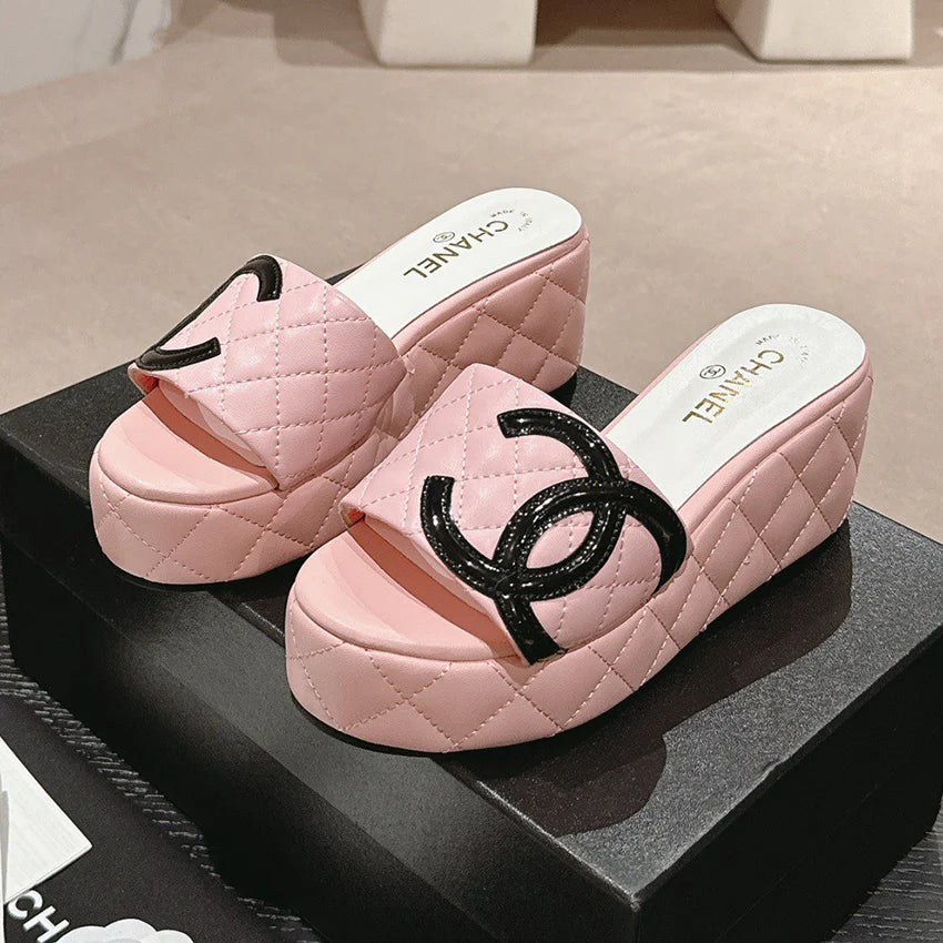 New style diamond grid thick sole sponge cake slope heel sandals 1024062802