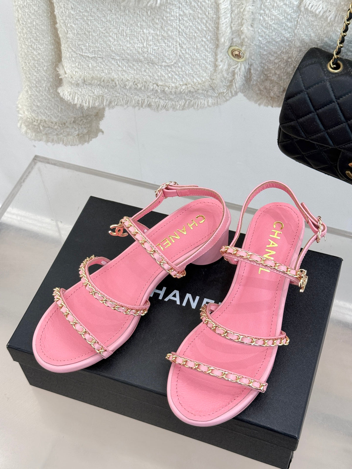 Double C chain thick heel sandals 0725042807