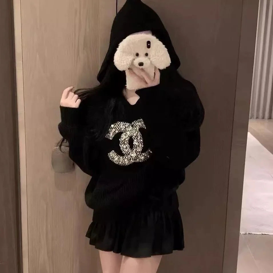 High end hooded knitted sweater 1024111505