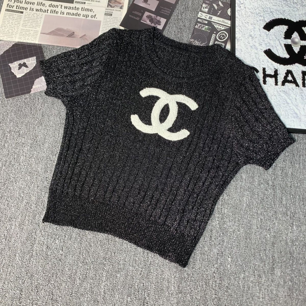 New Embroidered Crewneck Sweater Women's Short-sleeved 1024032511