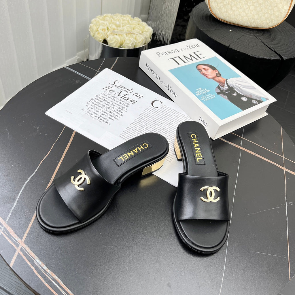 Chane1 top fashion low heel leather slippers 0724030810
