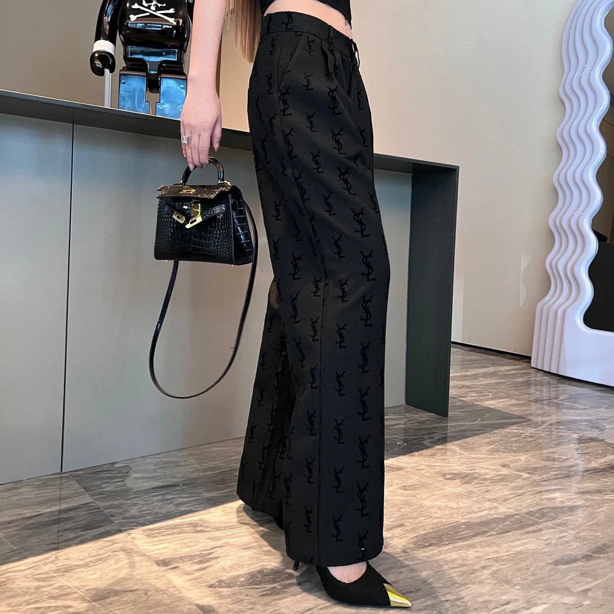 Flocked logo wide-leg trousers 1824021905