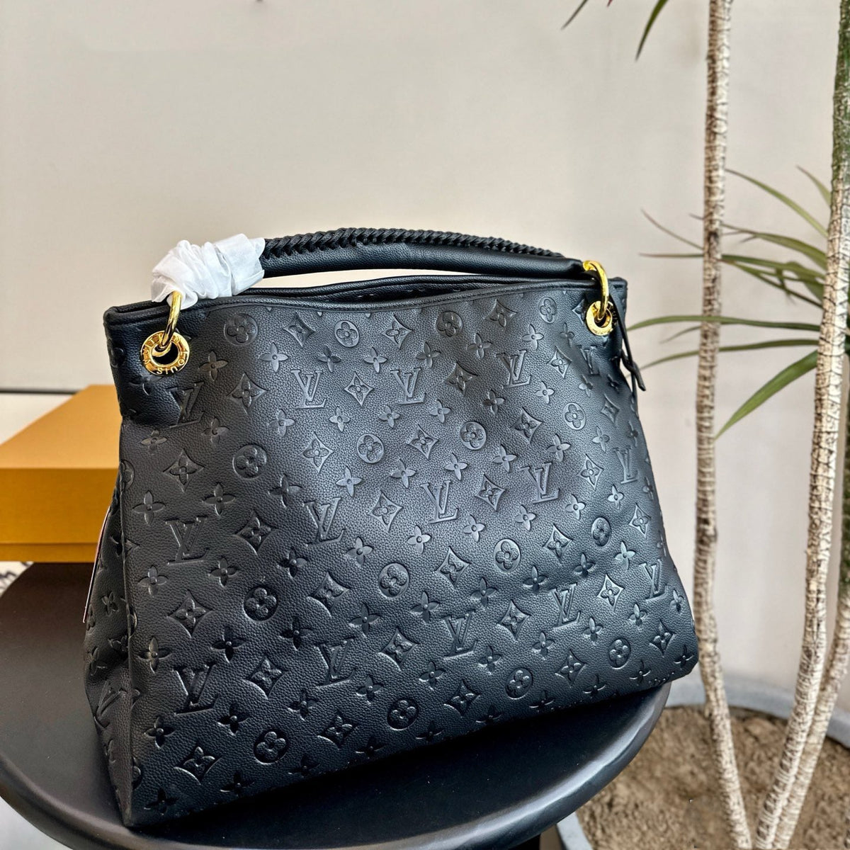 Black letter pattern leather bag