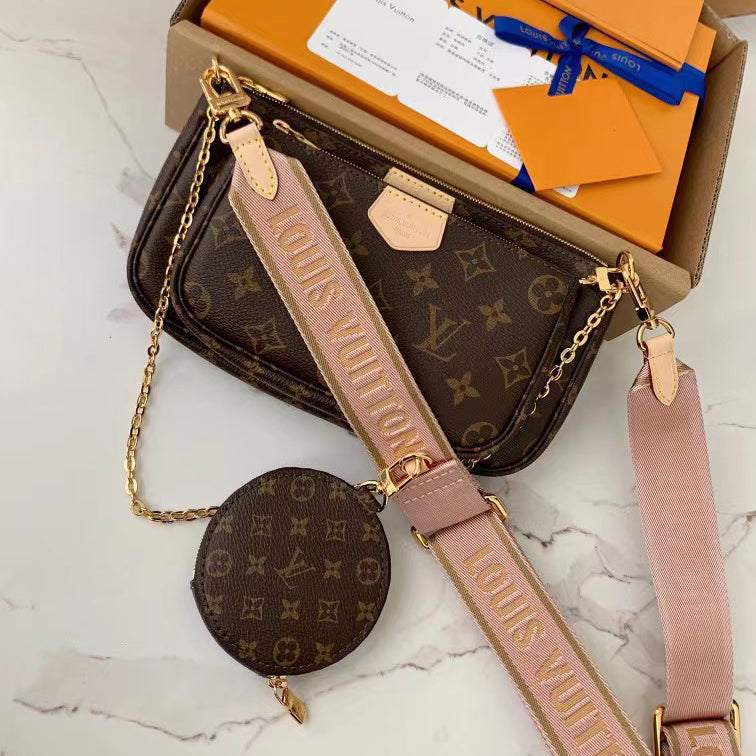 Handmade Leather Crossbody Bag Monogram Brown Multi Pochette