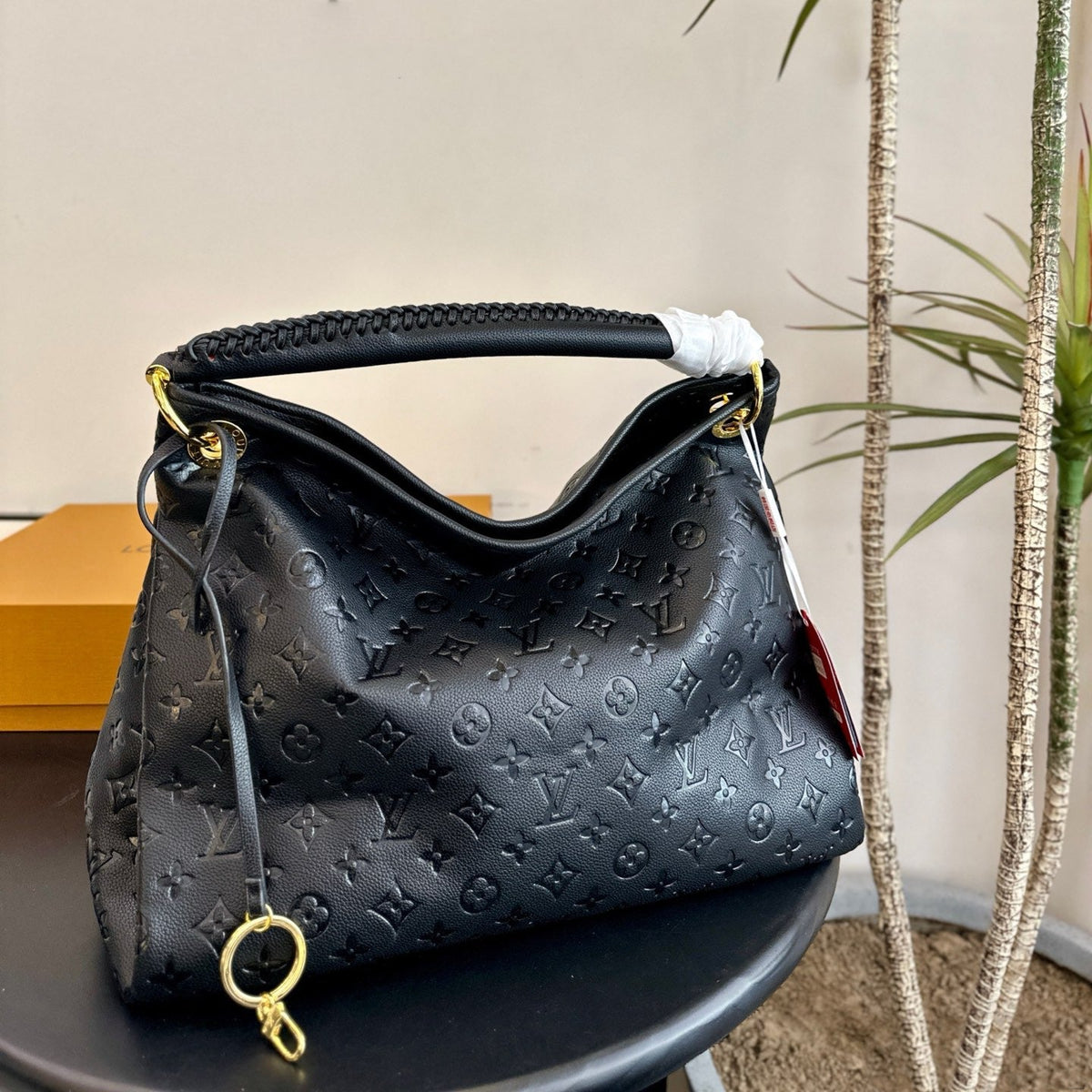 Black letter pattern leather bag