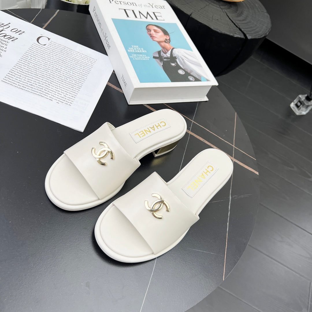 Chane1 top fashion low heel leather slippers 0724030810