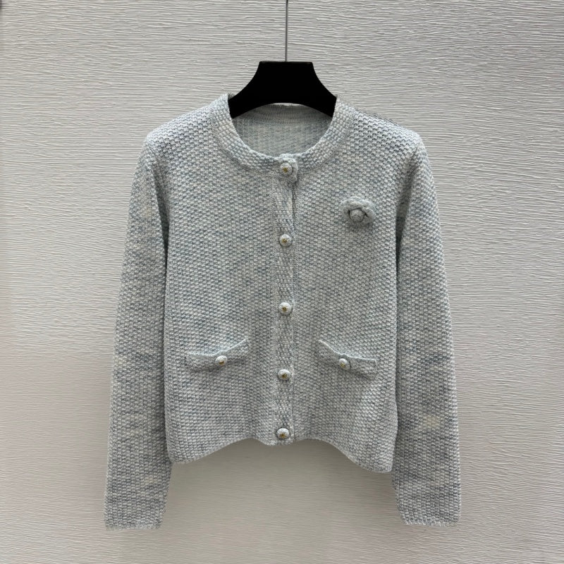 New Fashion Women's Camellia Decor Knit Cardigan DM1326092402
