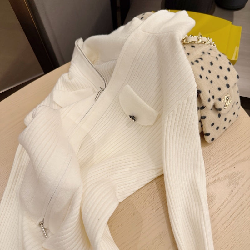 New Fashion Women's CC Half Zip Ribbed Knit Base Top CQQ1326092406