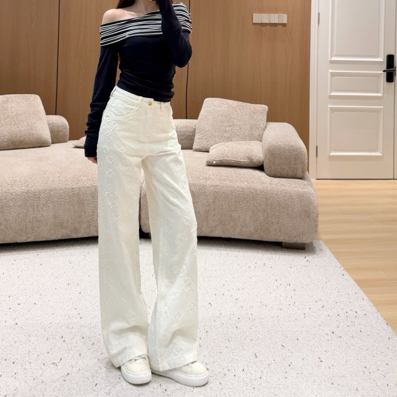 New Fashion Women's CC Jacquard Wide Leg Jeans CQQ1326092413