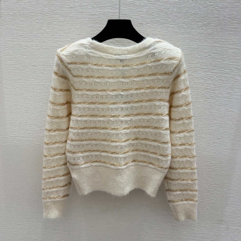 New Fashion Women's CC Striped V-Neck Knit Cardigan CQQ1326092415