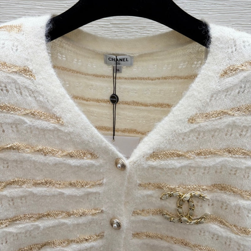 New Fashion Women's CC Striped V-Neck Knit Cardigan CQQ1326092415