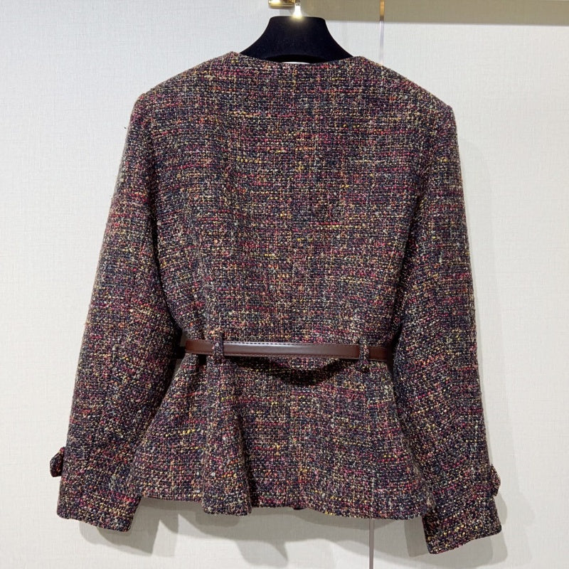 New Fashion Women's CC Wool Tweed Jacket with Belt DM1326092416