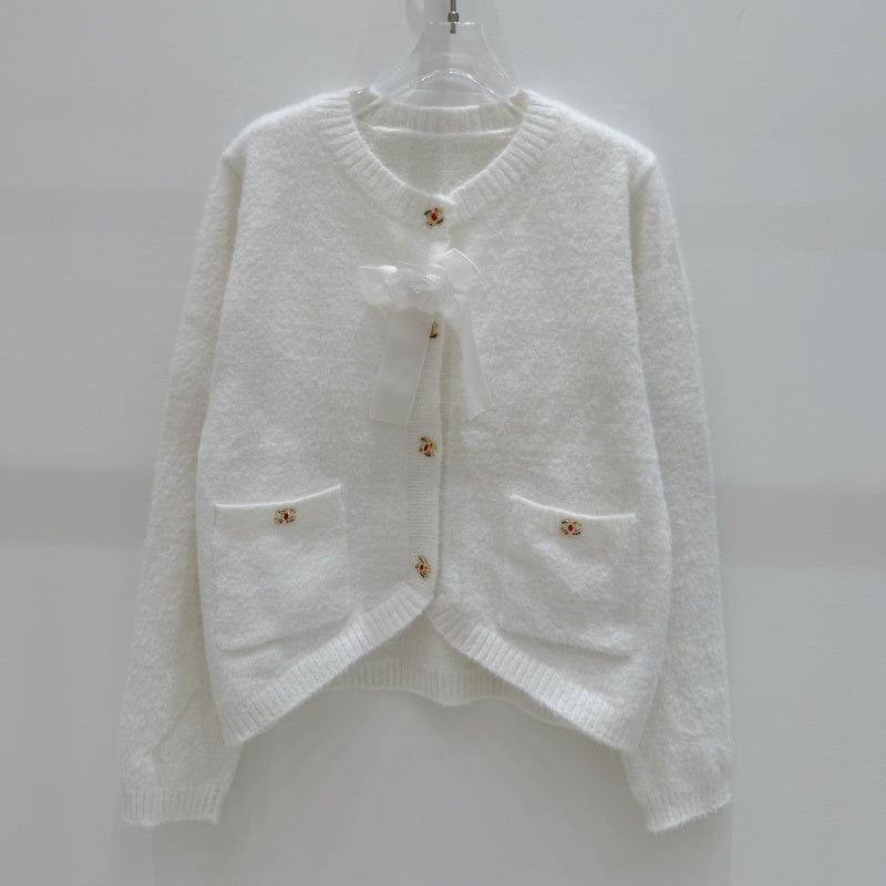 New Fashion Women's CC Bow Fuzzy Knit Cardigan DM1326092418