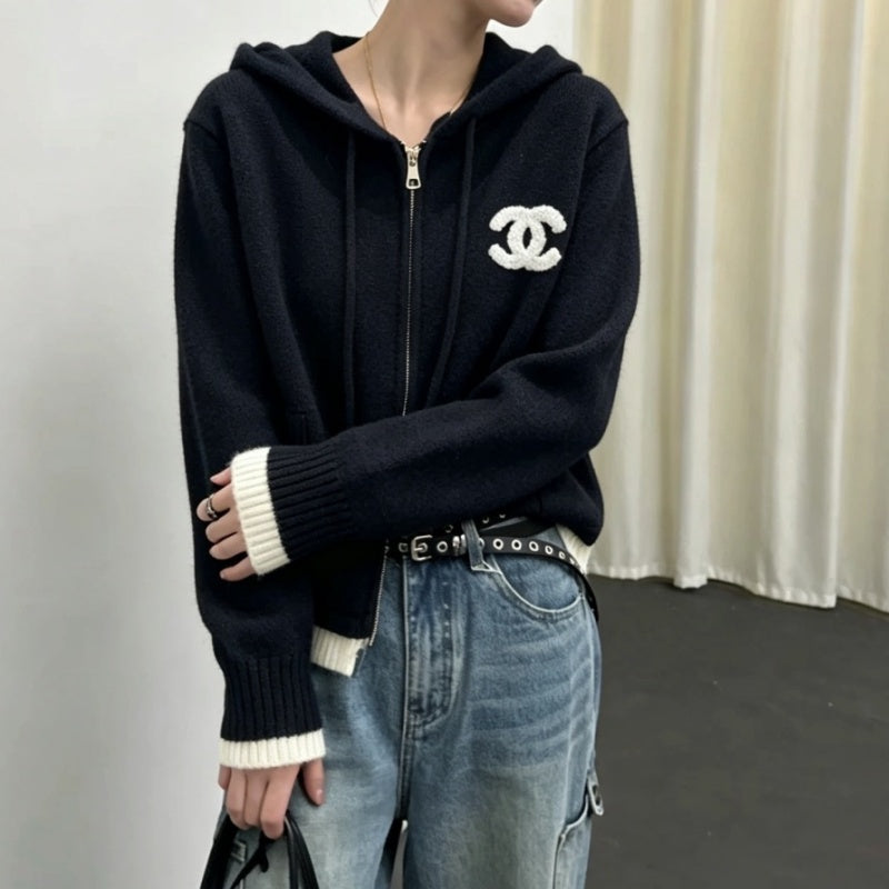 New Fashion Women's CC Hooded Zip-Up Knit Cardigan DM1326092422