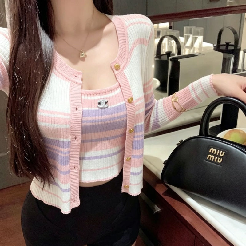 New Fashion Women's Striped Knit 2-Piece Set  DM132609230