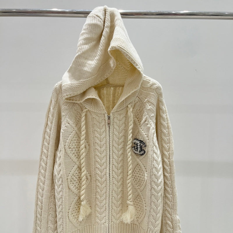 NNew Fashion Women's Cable Knit Hooded Zip Up Cardigan  DM132609233