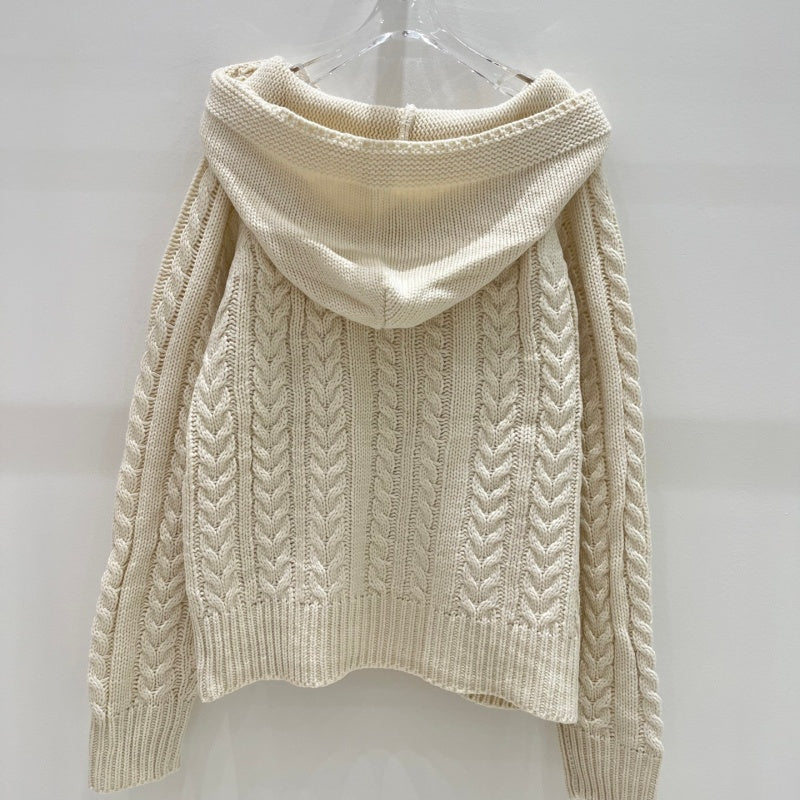 NNew Fashion Women's Cable Knit Hooded Zip Up Cardigan  DM132609233