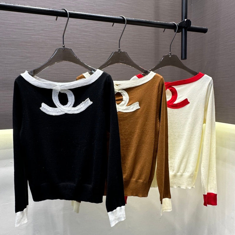 New Fashion Women's CC Contrast Color Knit Top DM1326092832