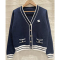 New Fashion Women's CC Contrast Striped Knit Cardigan DM13260928335
