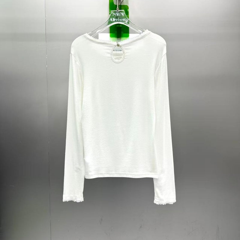 New Fashion Women's CC Lace Edge Slim Top DM13260928336
