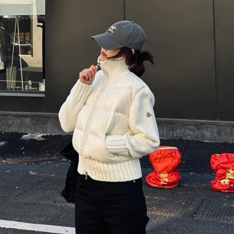 New Fashion Women Knit Splice Zip Puffer Jacket DM1326092903