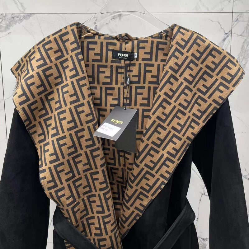 New Fashion Women FF Print Suede Coat DM1326092908