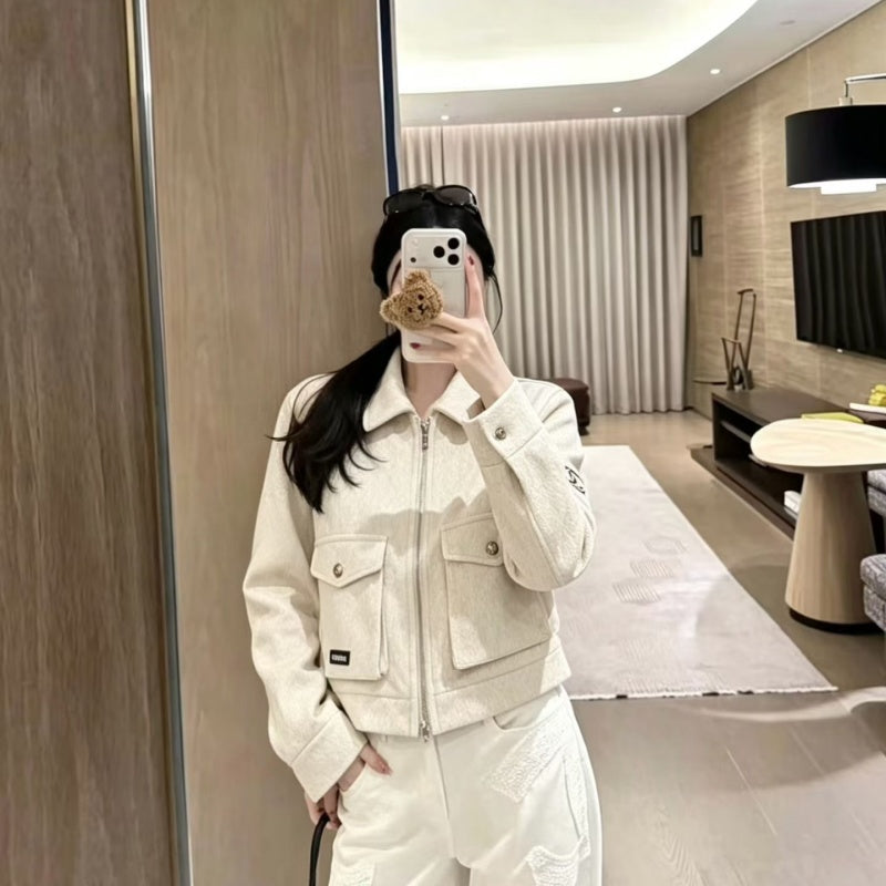 New Fashion Women CC Cropped Faux Suede Jacket DM1326092911