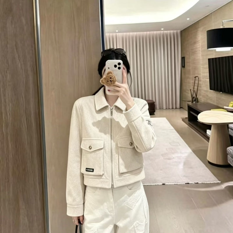 New Fashion Women CC Cropped Faux Suede Jacket DM1326092911