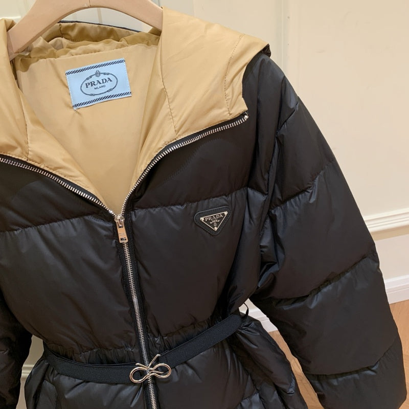 New Fashion Women Hooded Puffer Jacket With Waist Belt DM1326092929