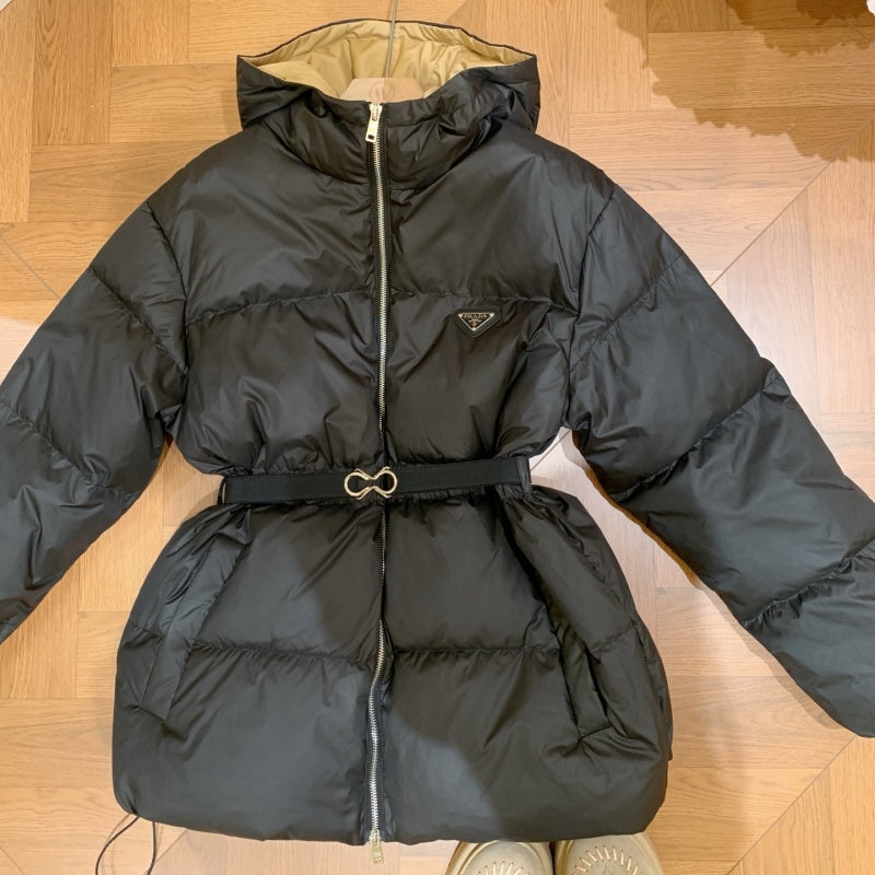 New Fashion Women Hooded Puffer Jacket With Waist Belt DM1326092929