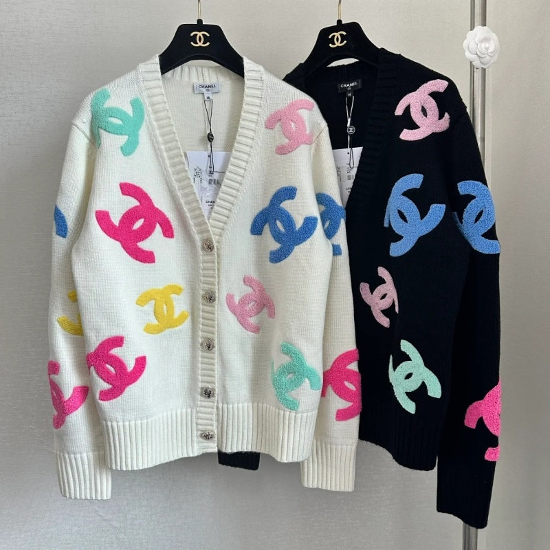New Fashion Women's CC Color Flocking V-Neck Knit Cardigan DM1326100814