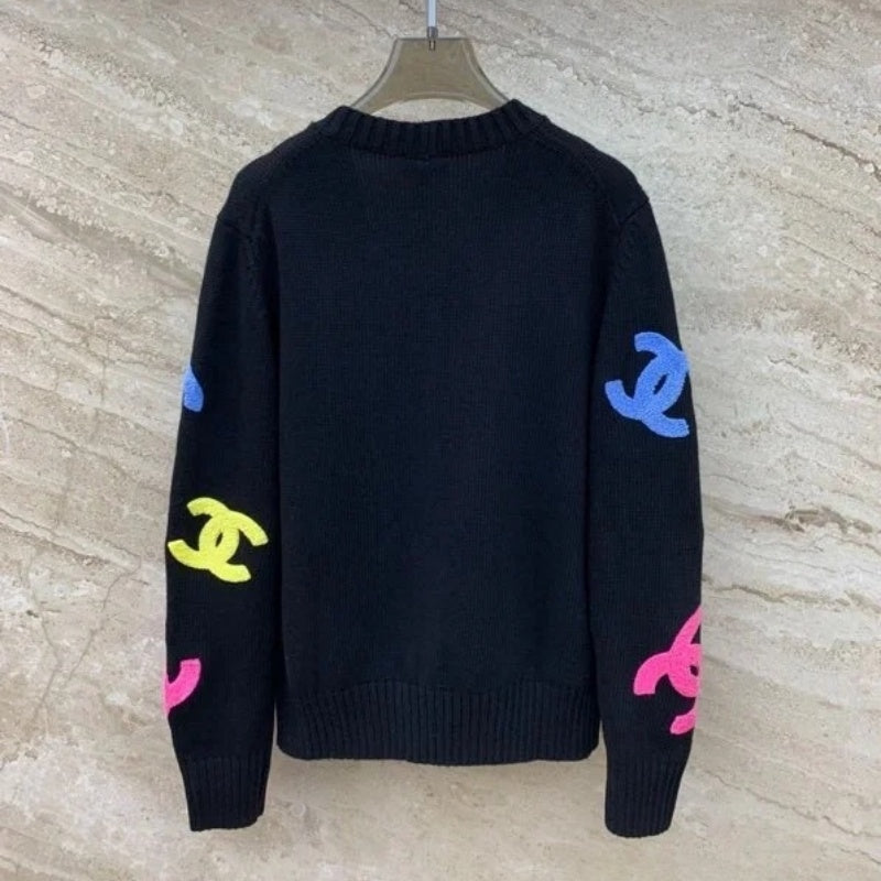New Fashion Women's CC Color Flocking V-Neck Knit Cardigan DM1326100814