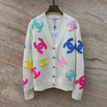 New Fashion Women's CC Color Flocking V-Neck Knit Cardigan DM1326100814