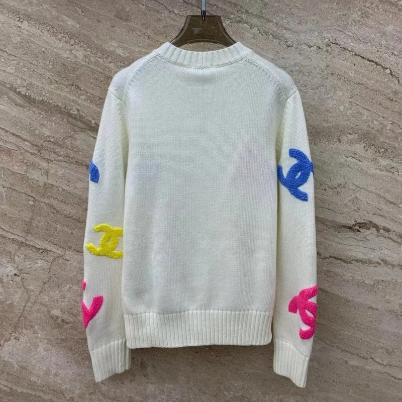 New Fashion Women's CC Color Flocking V-Neck Knit Cardigan DM1326100814