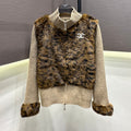 New Fashion Women's CC Leopard Faux Fur Spliced Knit Cardigan DM1326100828