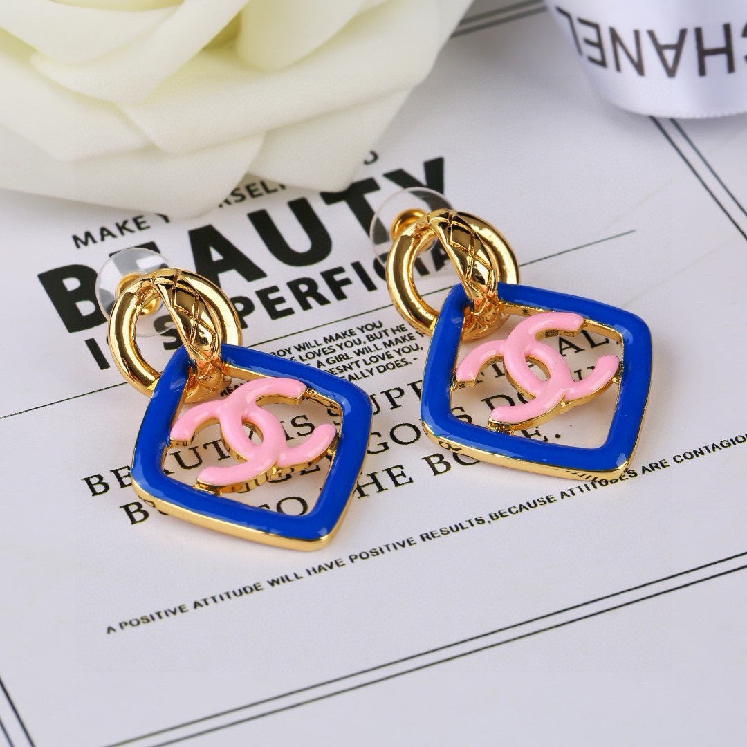 New Fashion Double C Enamel Square Drop Earrings ZS1326100902