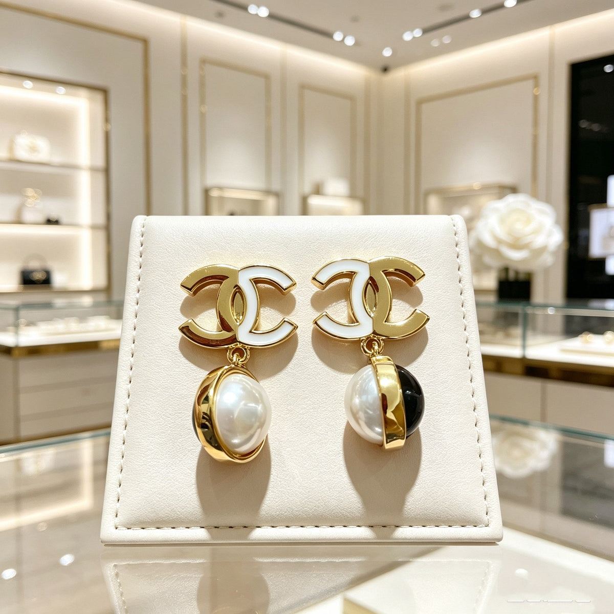 New Fashion Women's CC Pearl Drop Earrings ZS1326101001