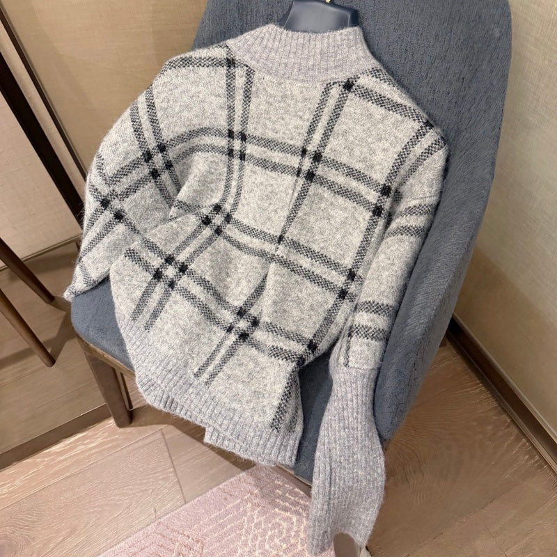 ew Fashion Women's Plaid Sweater And Skirt Set DM1326101505