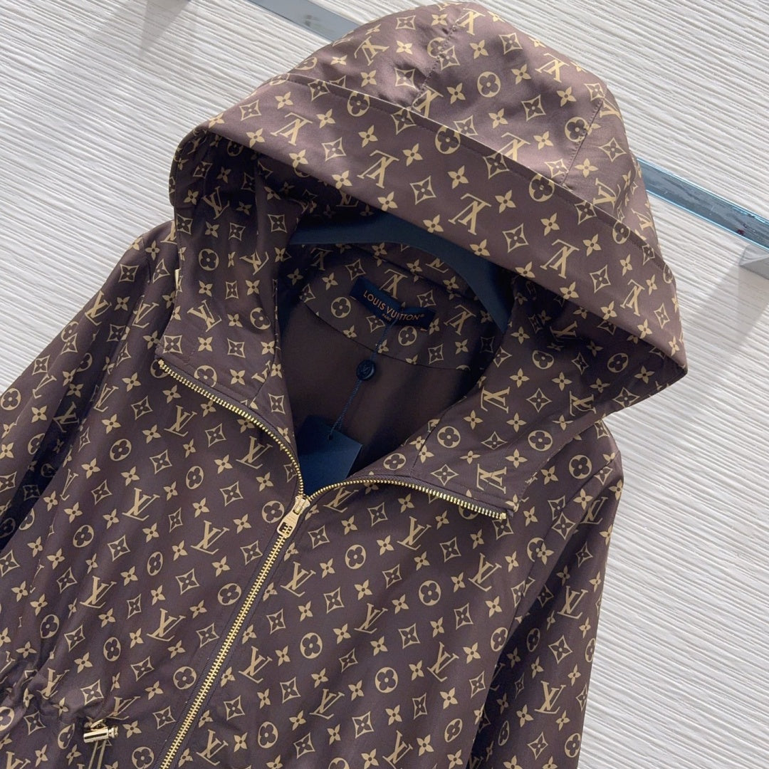 New Fashion Women's All Over Print Drawstring Hooded Jacket DM1326101508