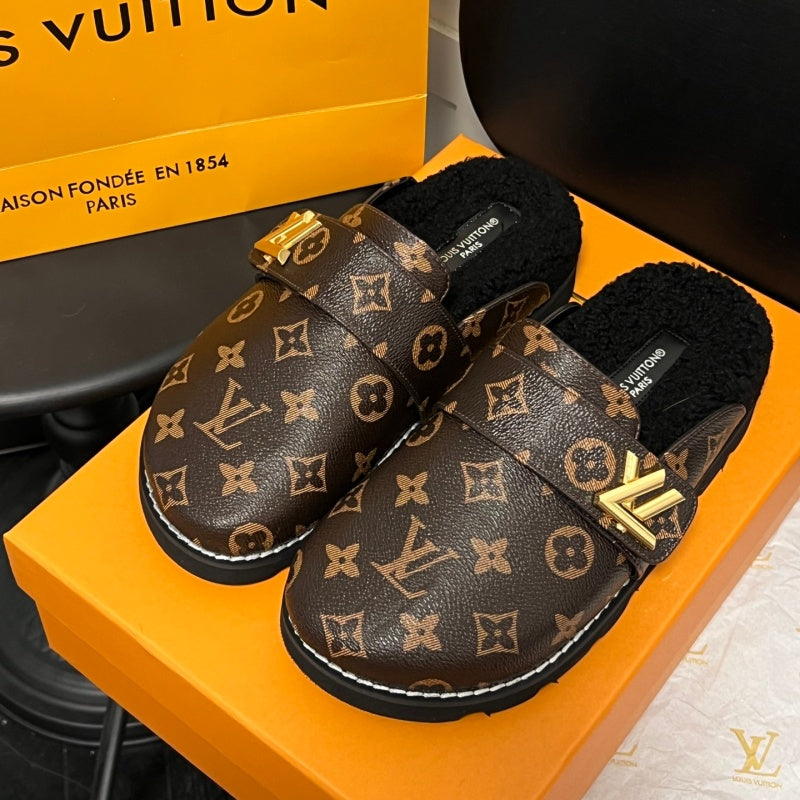 New Fashion Unisex Fleece Lined Monogram Mule Slippers PF1326101927