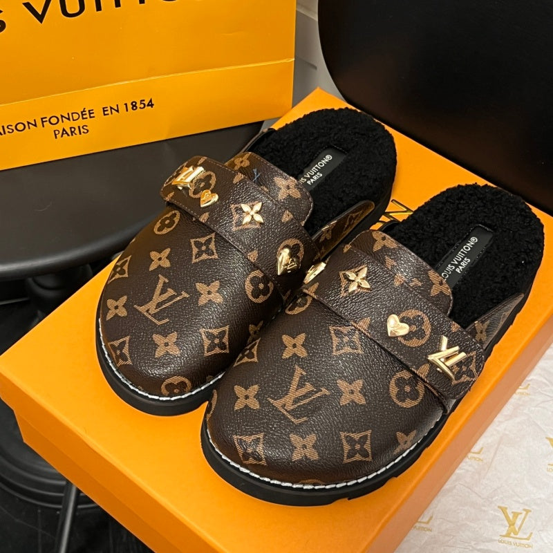 New Fashion Unisex Fleece Lined Monogram Mule Slippers PF1326101927