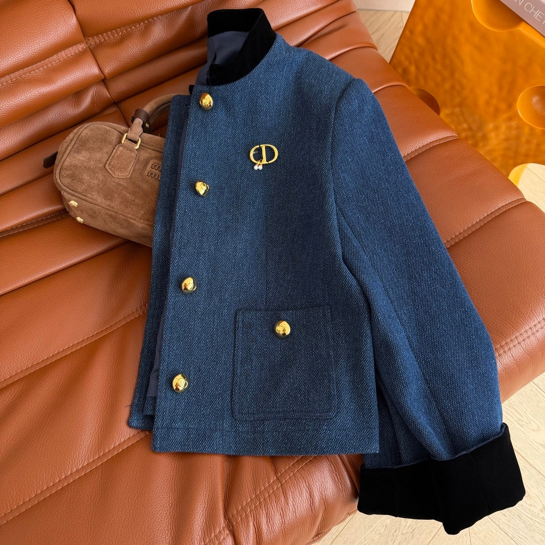 New Fashion Women's Velvet Spliced Denim Short Jacket CQQ1326102003