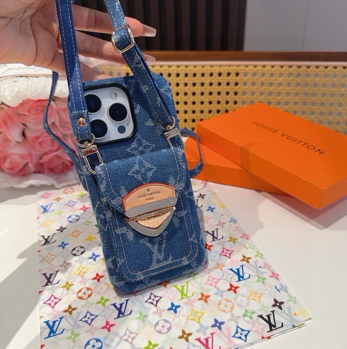 New Fashion Women's Denim Monogram Card Pocket Phone Case LD1326102104